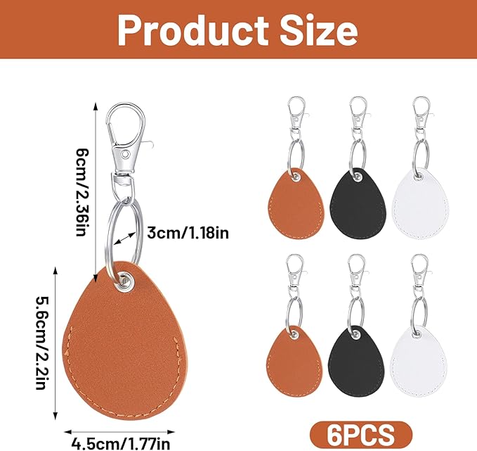 6pcs Key Fob Covers,PU Leather Key Fob, Leather Keys Holder with Keys Carabiner Clip, for RFID Keyfob Token Tag Door Entry Access Control, Black, White, Brown