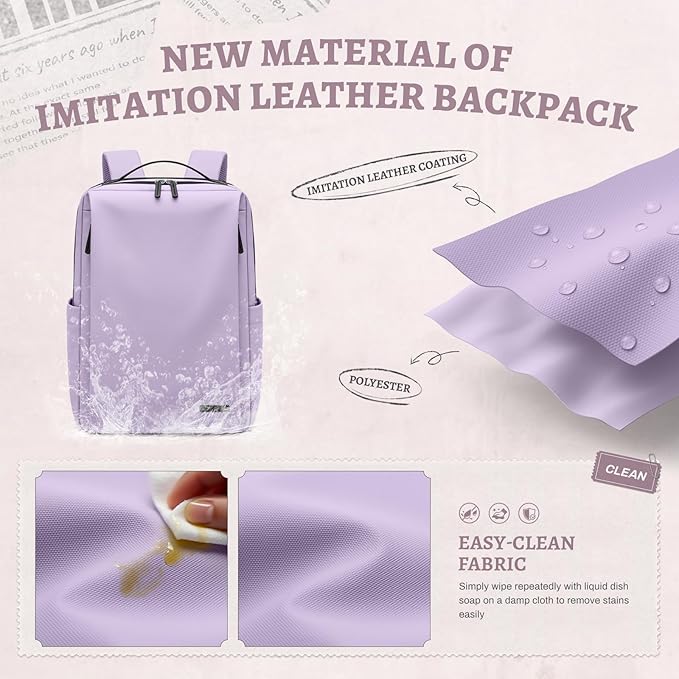 GOLF SUPAGS Imitation Leather Backpack for Women Men Multi-Functional Water-Resistant Casual Daypack for Work, Travel & College Fits 15.6 Inch Laptop (Purple)