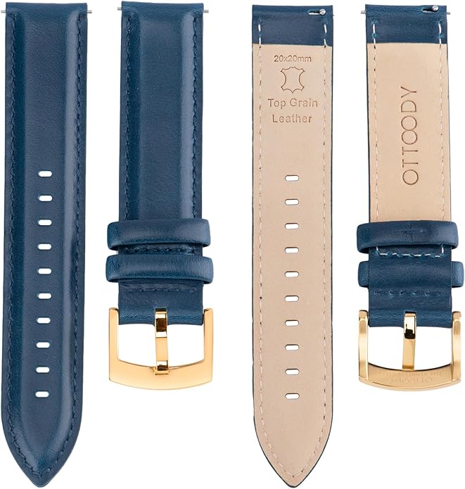 OTTOODY Leather Watch Bands Quick Release, Elegant Top Grain Leather Watch Straps for Men & Women, Choice of Color & Width - 18mm, 19mm, 20mm, 21mm or 22mm Wristbands Bracelet for Watch & Smartwatch