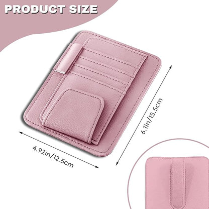 Car Sun Visor Organizer, Multifunctional Auto Visor Document Holder with Sunglasses Clip, Universal Car Interior Accessories Organizer for Drving License, Card, Pen (Pink)