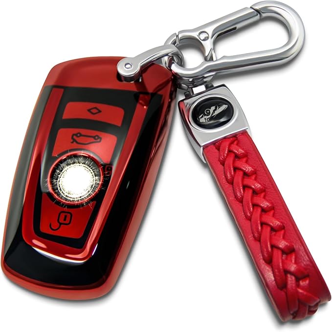 Creativity Suitable For BMW key fob cover. Advanced soft TPU key box is compatible with X1 X3 X4 X5 X6 1 2 4 5 6 7 M3 M5 M6 GT3 GT5 G30 F10 F15 F16 F20 key (Type A Red Key Case + key chain set)