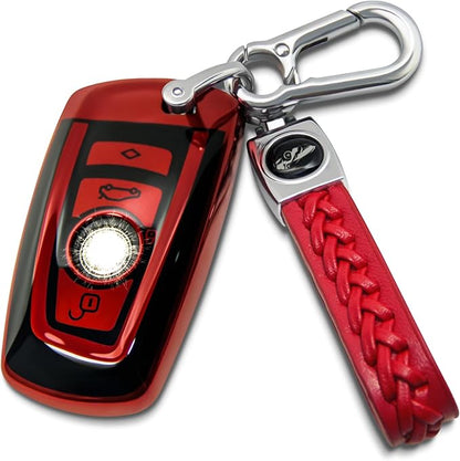 Creativity Suitable For BMW key fob cover. Advanced soft TPU key box is compatible with X1 X3 X4 X5 X6 1 2 4 5 6 7 M3 M5 M6 GT3 GT5 G30 F10 F15 F16 F20 key (Type A Red Key Case + key chain set)