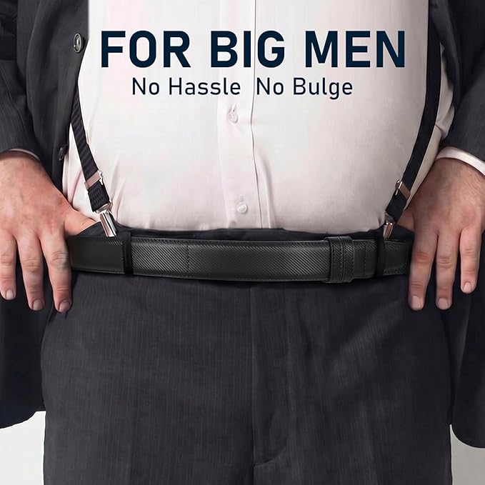 SANSTHS Mechanic Buckless Belts for Men, No Scratch Leather Work Belt Hook & Loop Tsa Belt for Technician Travel Gifts