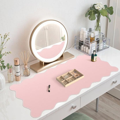 iCasso Leather Desk Pad Pink,Extra Large Mouse Pad for Desktop,Waterproof PU Nail Table Mat,Cute Scalloped Keyboard Mats for Women Girl,Non-Slip Desk Cover Mat for Office Home Dorm