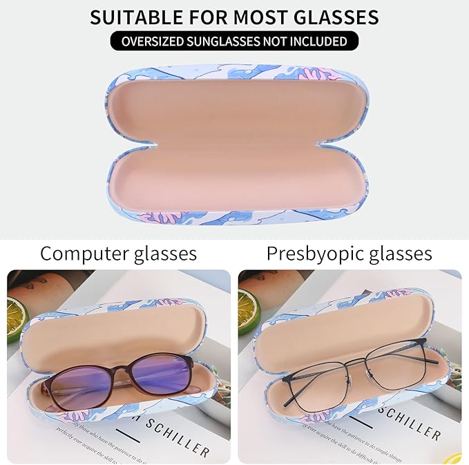 PERFECTSIGHT Hard Shell Eyeglasses Case, PU Leather Protective Glasses Case, Cute Eyeglass Case for Women Men Girls