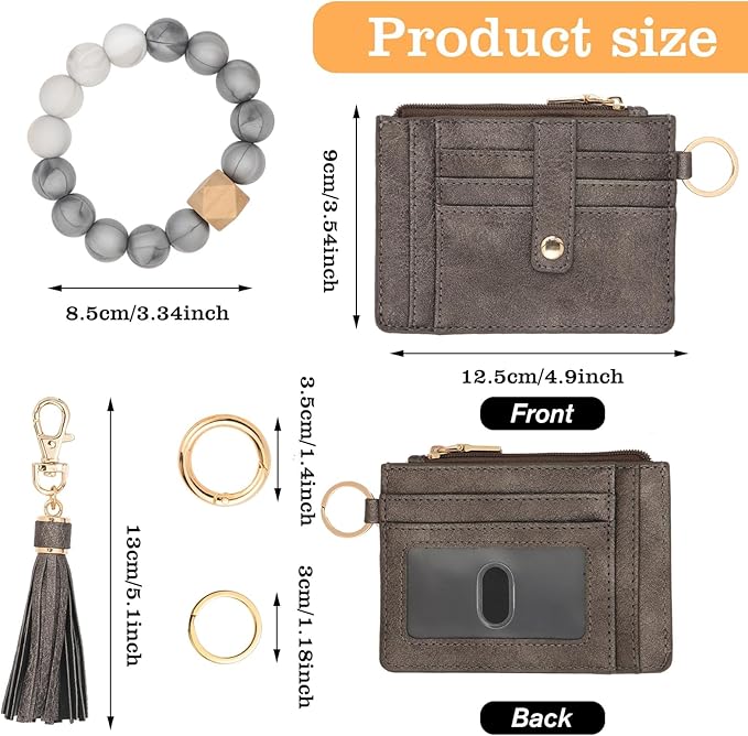 KNGITRYI Wallet Keychain Wristlet for Women,Slim RFID Credit Card Holder Purse Tassel Keychain Bangle Key Ring for Men Women