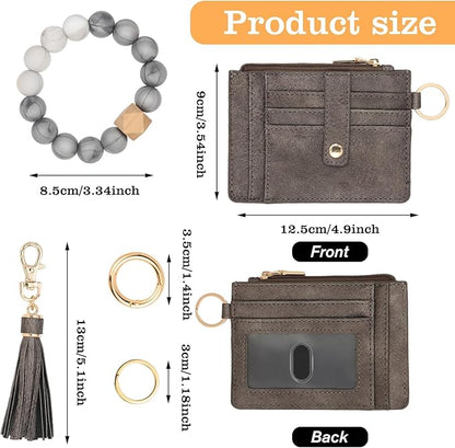 KNGITRYI Wallet Keychain Wristlet for Women,Slim RFID Credit Card Holder Purse Tassel Keychain Bangle Key Ring for Men Women