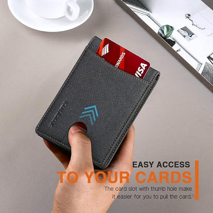 RUNBOX Slim Wallet for Men Genuine Leather RFID Blocking Bifold Minimalist Front Pocket Mens Wallet with Money Clip Thin Gift Box