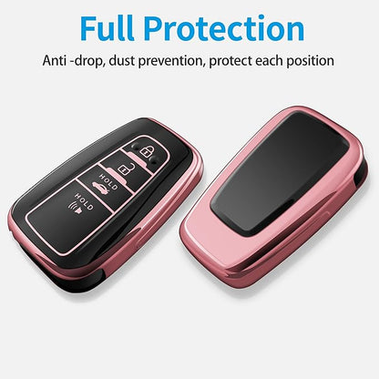 Tukellen for Toyota Key Fob Cover with Keychain,Special Soft TPU Key Case Protector for 2019-2025 RAV4 2020-2022 Highlander Corolla Prius,2018-2024 Camry Avalon C-HR GT86-Pink