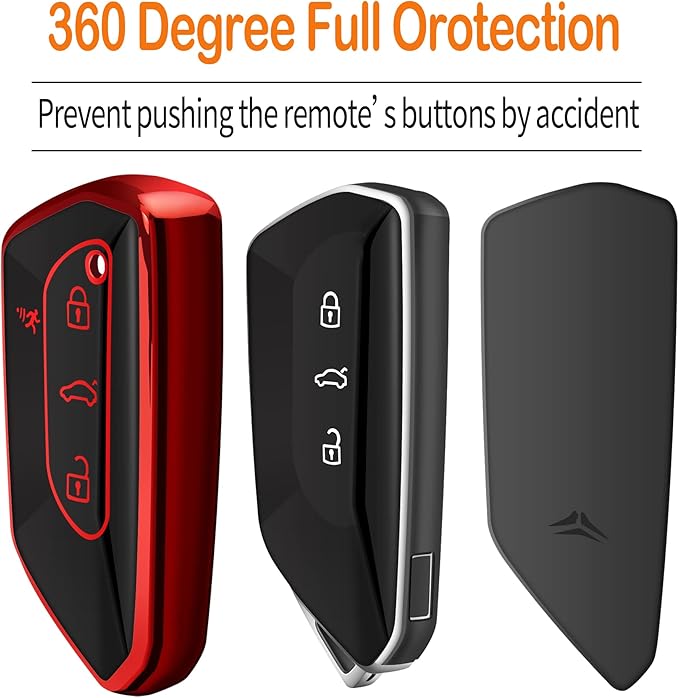 Sindeda for Volkswagen Key Fob Cover with Keychain Soft Full Protection Key Shell Key Case Compatible with VW MK8 Golf/GTI Skoda Octavia (Red)