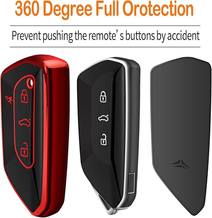 Sindeda for Volkswagen Key Fob Cover with Keychain Soft Full Protection Key Shell Key Case Compatible with VW MK8 Golf/GTI Skoda Octavia (Red)
