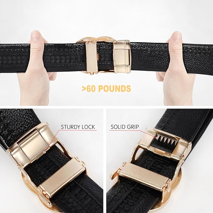 Aurolran Men&Womens Leather Dress Belt Business Automatic Buckle Belt Color-Black Silver Gold