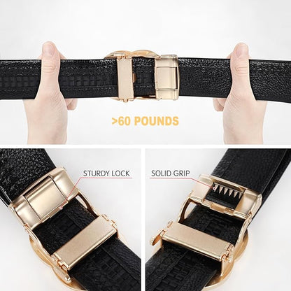 Aurolran Men&Womens Leather Dress Belt Business Automatic Buckle Belt Color-Black Silver Gold