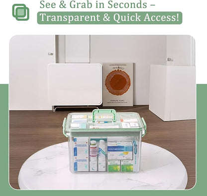 ANYPROLUS 15QT Clear Medicine Organizer Box with Handle, Plastic Medicine Container with Tray First Aid Box Empty, Thickened Medicine Storage Organizer Multipurpose Medication Organizer Storage