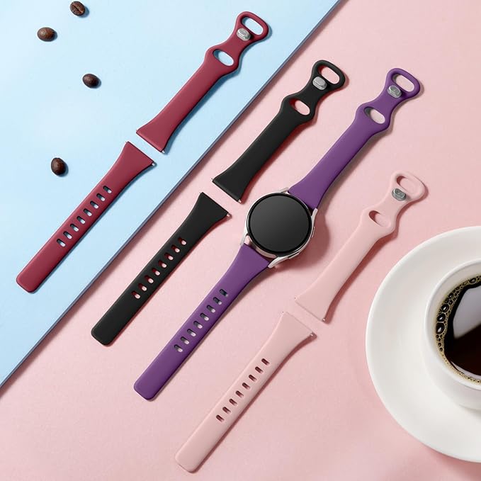 GEAK Compatible with Samsung Galaxy Watch 7/Samsung Watch 6 5 Band 40mm 44mm,20mm Soft Slim Silicone Replacement Strap for Galaxy Watch 5/Galaxy Watch 4 Band Large Black/Sand Pink/Plum/Wine Red
