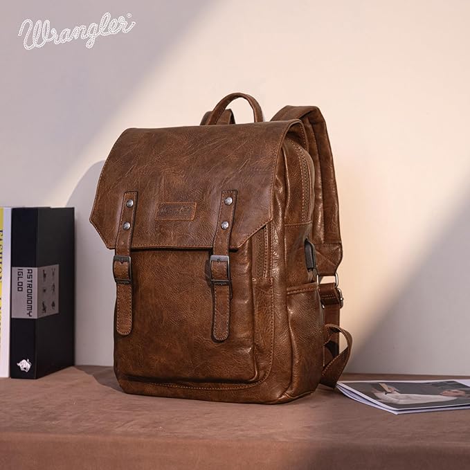 Montana West Wrangler Laptop Backpack with USB Charging Port, Vintage Travel Work College Bookbag for Women Men