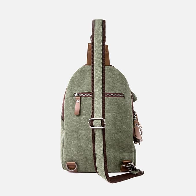 MOYYI Canvas Sling Bag for Men Women, 10L Crossbody Bag Small Backpack, Casual Daypack with Anti-Theft Pocket, Vintage Canvas Shoulder Bags for Travel, Daily, Hiking, Work (Green)