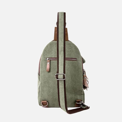 MOYYI Canvas Sling Bag for Men Women, 10L Crossbody Bag Small Backpack, Casual Daypack with Anti-Theft Pocket, Vintage Canvas Shoulder Bags for Travel, Daily, Hiking, Work (Green)