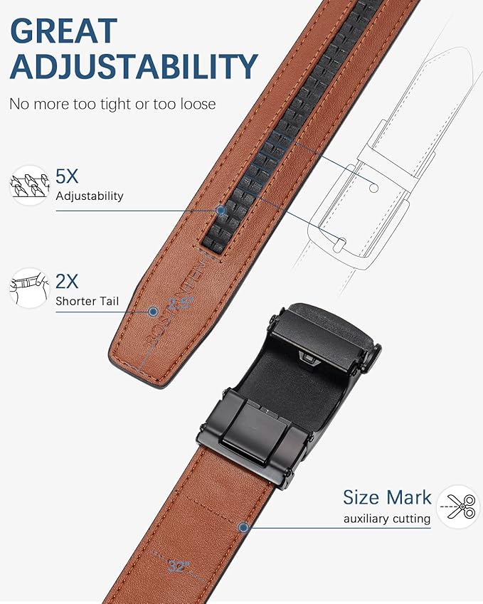 BOSTANTEN Mens Belt Leather Ratchet Belt For Men Dress and Casual with Adjustable Buckle, Trim to Fit