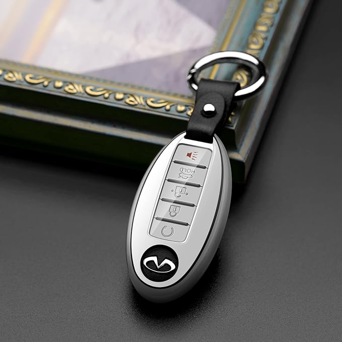 Compatible with Nissan Key Fob Cover Altima Maxima Rogue Armada Pathfinder Compatible with Infiniti Key Fob Cover Silver TPU Protector Car Key Holder Case Accessories