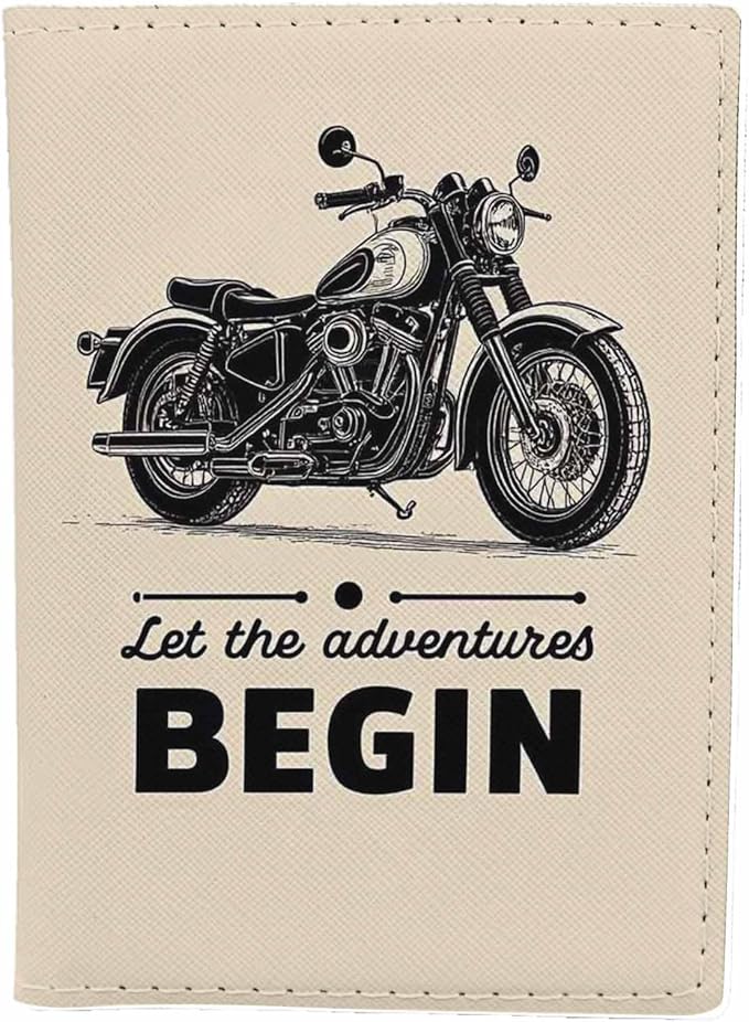 Motorcycle Passport Holder for Travel Let the Adventure Begin PU Leather Passport Cover Wallet Cute Passport Card Holder for Women and Men