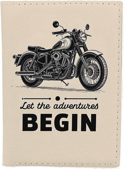 Motorcycle Passport Holder for Travel Let the Adventure Begin PU Leather Passport Cover Wallet Cute Passport Card Holder for Women and Men