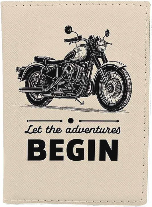 Motorcycle Passport Holder for Travel Let the Adventure Begin PU Leather Passport Cover Wallet Cute Passport Card Holder for Women and Men