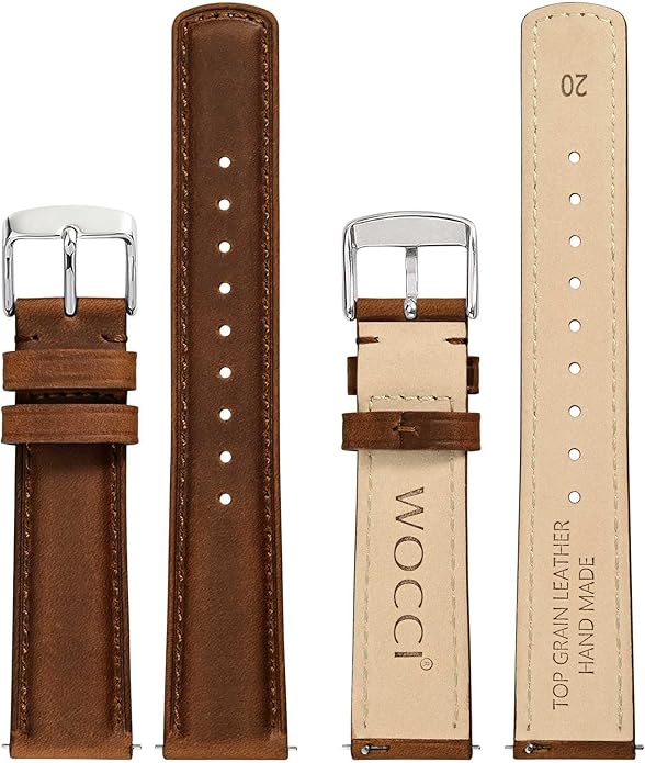 WOCCI Quick Release Watch Band, Distressed Genuine Leather, Stainless Steel Buckle, Strap Width 18mm 19mm 20mm 22mm 24mm