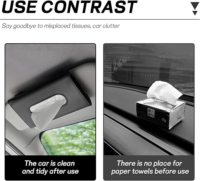 Car Tissue Holder, Leather Tissue Holder for Car Sun Visor, Rectangular Auto Sun Visor Napkin Holder Mask Dispenser, Universal Vehicle Tissue Box Sun Visor Accessory (Black)