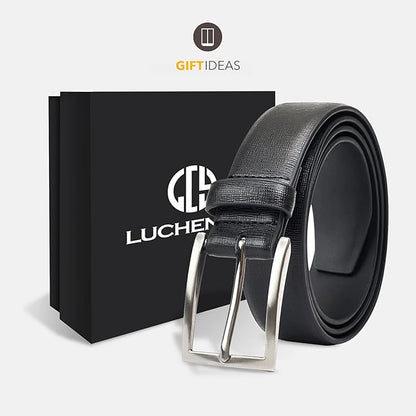 Mens Genuine Leather Dress Belt Classic Casual Belt with Single Prong Buckle for Jeans Pants Work and Business