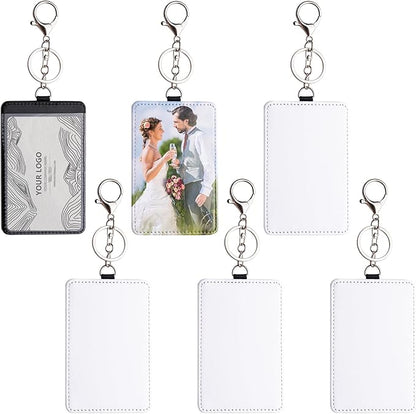 AUEAR, 6 Pack Sublimation Leather Badge Holder Set Work Card ID Sleeves with Keychains for Office (Vertical)