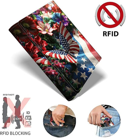 Minimalist Wallet for Men's Card Holders, Pop-Up Card Case Wallets for Women, Leather Automatic Credit Card Holder with Metal Money Clip RFID Blocking Bifold Pocket, National Flag Butterfly