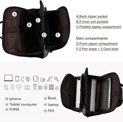 Leather Laptop Backpack, Women and Men Backpack Travel Business Work College Water Resistant Anti Theft Daypack Large fits for 15.6 inch Notebook Computer bag, Black…