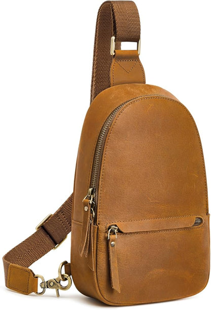 S-ZONE Leather Sling Bags for Women Men, Fanny Packs, Small Crossbody Purse Chest Bag with RFID Blocking