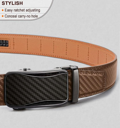 BULLIANT Mens Ratchet Belt,Leather Adjustable Slide Belt For Gift Mens Dress Casual 1 3/8",Size Adjustable