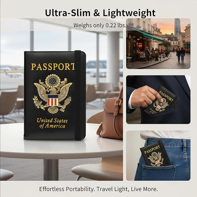 RFID Passport Holder for Travel, Leather Passport Cover RFID Blocking, Slim Durable Passport Wallet Organizer for Men Women, Travel-Friendly Case (Light Pink)