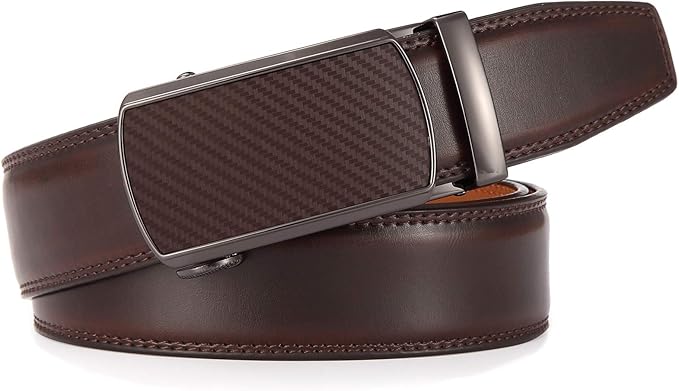 Lingli Men's Belt,Ratchet Dress Belt with Automatic Buckle Brown/Black-Trim to Fit-35mm wide