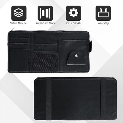 2 PCS Car Visor Organizer, Sunglasses Holder for Car Sun Visor, Leather Sunvisor Organizers with Sunglass Holder & Card Sleeve Pocket, Vehicle Accessories for Most Vehicle, Black