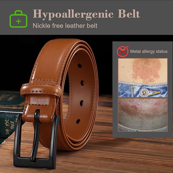 XZQTIVE TSA Belt For Men Metal Free Dress Belts Hypoallergenic Leather Belt With Black Buckle Nickle Free