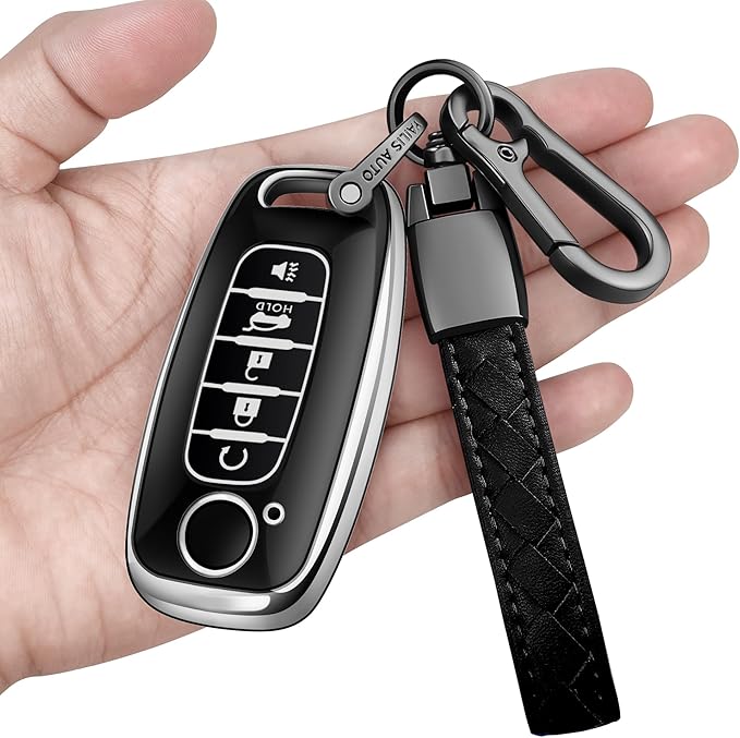 Sindeda for Nissan Key Fob Cover with Keychain Soft Full Protection Key Shell Key Case Compatible with 2023 2024 2025 Pathfinder Kicks Rouge(Silver, 5 Buttons)