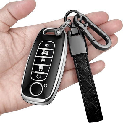 Sindeda for Nissan Key Fob Cover with Keychain Soft Full Protection Key Shell Key Case Compatible with 2023 2024 2025 Pathfinder Kicks Rouge(Silver, 5 Buttons)
