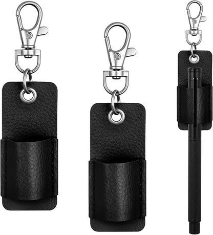 2 PCS Pen Holder for Lanyard, Black Leather Lanyard Pen Holder, Anti-Lost Pencil Clip for Badge Reel