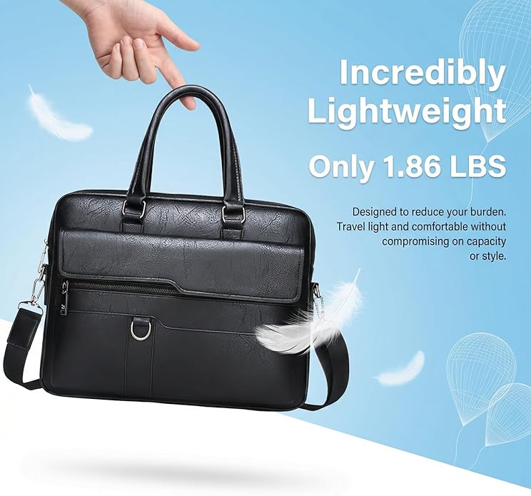 Men's Leather Laptop Bag 15 IN, Water-Resistant Briefcase Messenger Bag for Work, Business, Shoulder Crossbody Office Satchel