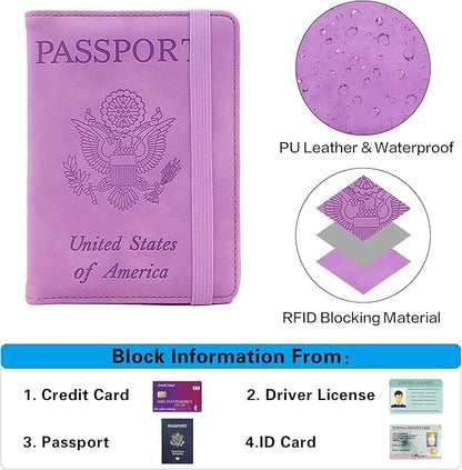 Melsbrinna Premium Leather Passport Holder Covers Case, Waterproof Rfid Blocking Travel Wallet Passport Holder with Pen Holder, Cute Passport Book for Women/Men