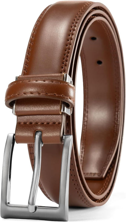 maikun Mens Black Leather Belt, 1 1/8" Casual Dress Belt with Adjustable Buckle for Jeans Office