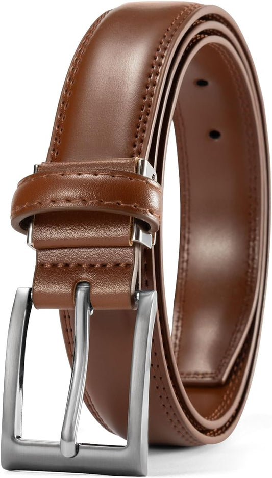 maikun Mens Black Leather Belt, 1 1/8" Casual Dress Belt with Adjustable Buckle for Jeans Office
