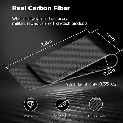 MONOCARBON Carbon-Fiber-Money-Clip-for-Men, Minimalist-Money-Holder for Cash, High Elastic Carbon-Fiber-Wallet, Slim and Durable