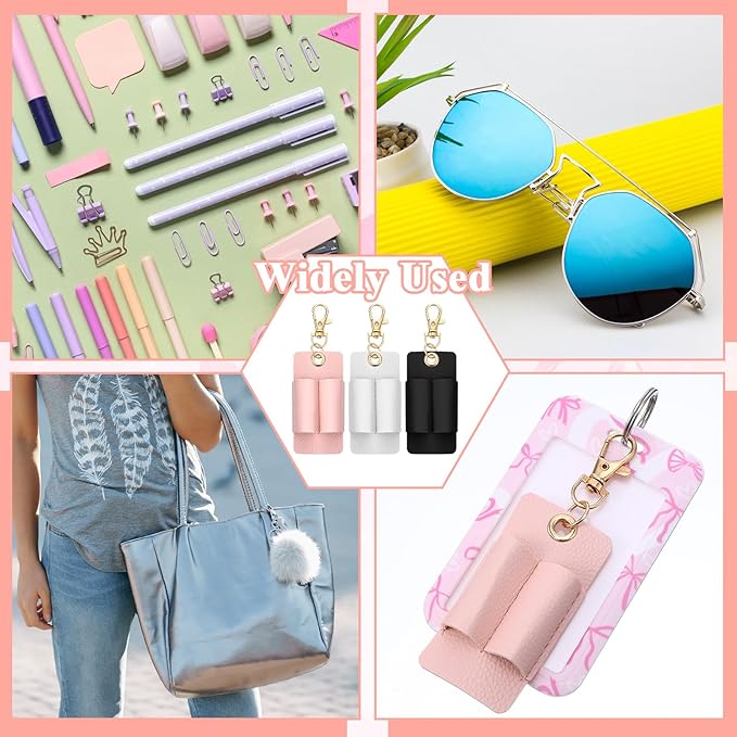 3 Pcs Pen Holder for Lanyard Double Hole Genuine Leather Pen Holder with Keychain Lanyard Attachment Portable Pocket Clip for Nurses Couriers Clerks (Black White Pink)