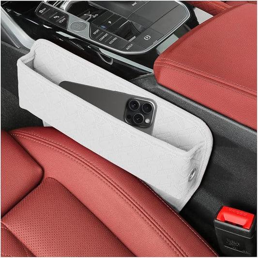 Car Seat Gap Filler Organizer, Leather Console Side Gap Filler Storage Box for Storing Phones Keys, No-Drop Automotive Seat Crevice Blocker Organizer, Universal for Truck SUV Sedan (White)
