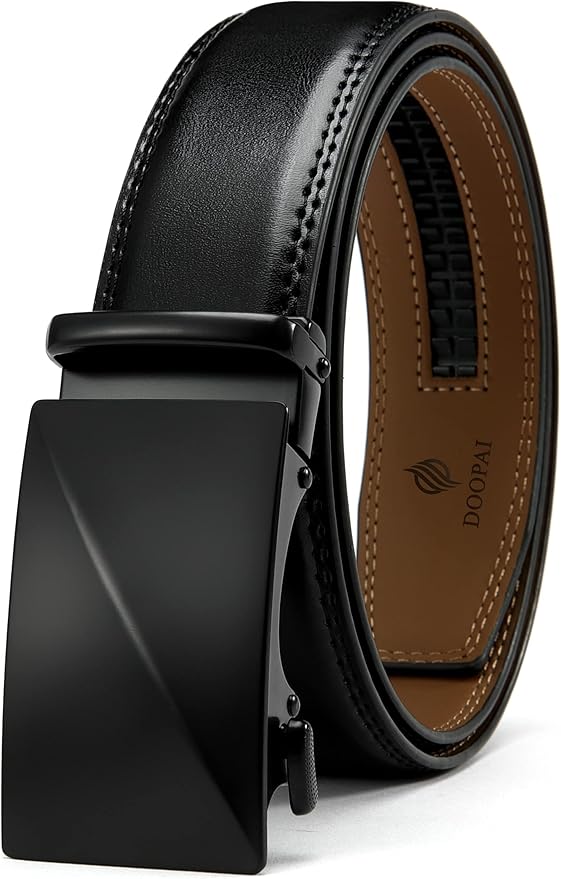DOOPAI Belt Men, Ratchet Dress Adjustable 1 3/8" Sliding Leather Designer, Size Length Can be Cut, with Gift Box